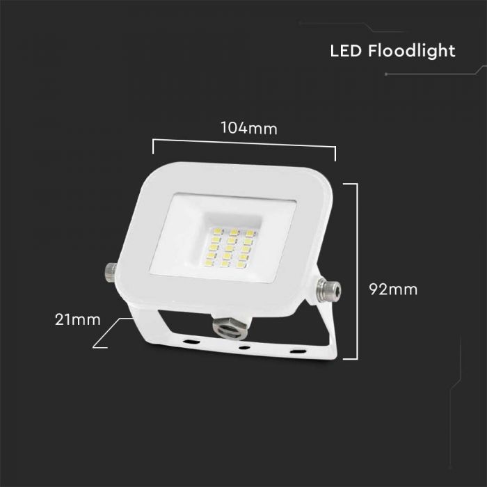 LED FLOOD SLIM 10W CW 115° 735lm IP65 WHITE SAMSUNG CHIP PRO-S