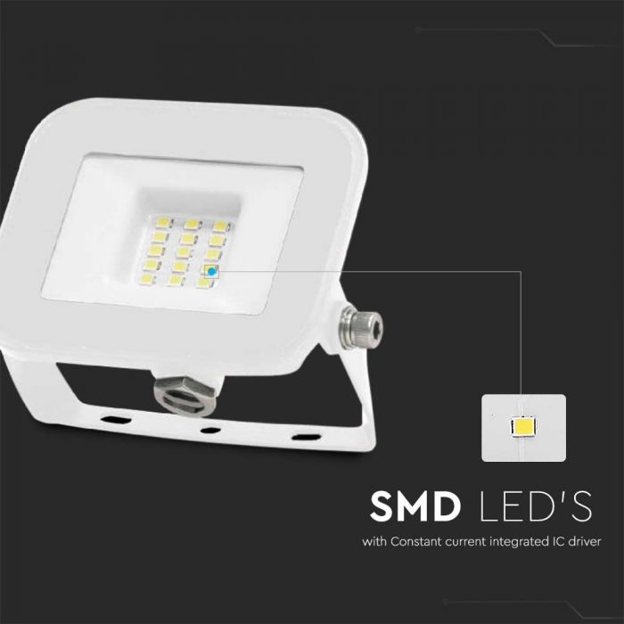 LED FLOOD SLIM 10W CW 115° 735lm IP65 WHITE SAMSUNG CHIP PRO-S