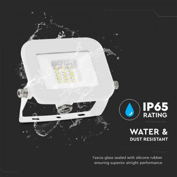 LED FLOOD SLIM 10W CW 115° 735lm IP65 WHITE SAMSUNG CHIP PRO-S