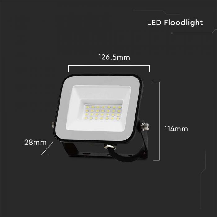 LED FLOODLIGHT 20W CW 1620lm 115° IP65 BLACK BODY GREY GLASS SAMSUNG CHIP