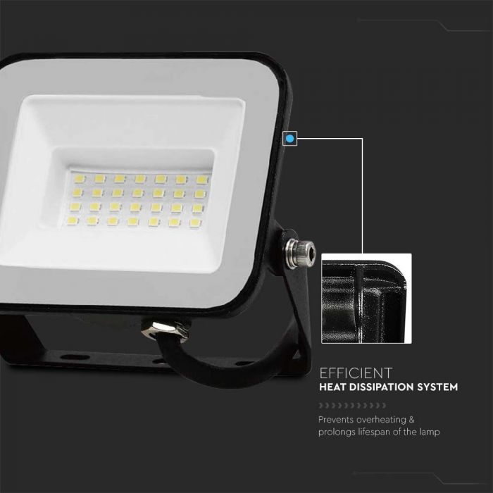 LED FLOODLIGHT 20W CW 1620lm 115° IP65 BLACK BODY GREY GLASS SAMSUNG CHIP