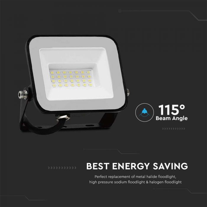 LED FLOODLIGHT 20W CW 1620lm 115° IP65 BLACK BODY GREY GLASS SAMSUNG CHIP