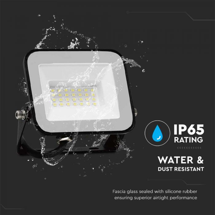 LED FLOODLIGHT 20W CW 1620lm 115° IP65 BLACK BODY GREY GLASS SAMSUNG CHIP