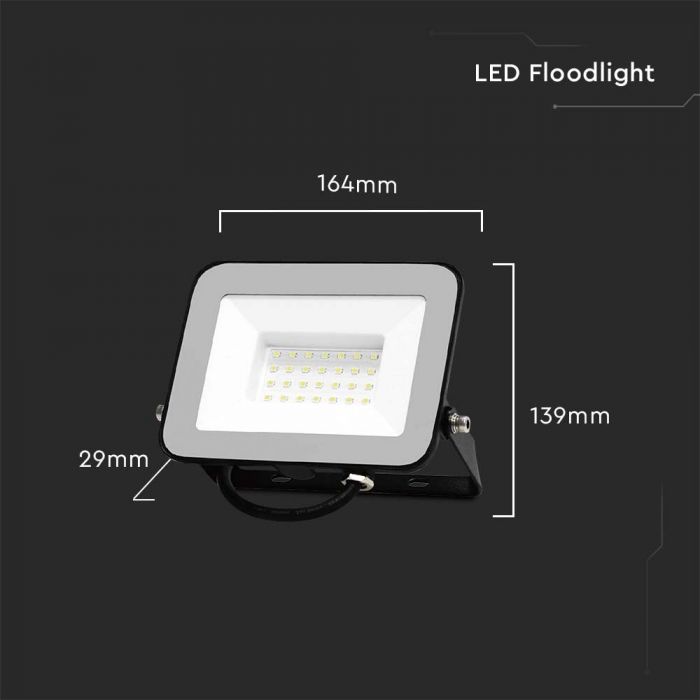 LED FLOODLIGHT 30W DL 2505lm 115° IP65 BLACK BODY GREY GLASS SAMSUNG CHIP