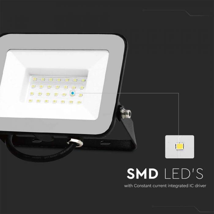 LED FLOODLIGHT 30W DL 2505lm 115° IP65 BLACK BODY GREY GLASS SAMSUNG CHIP