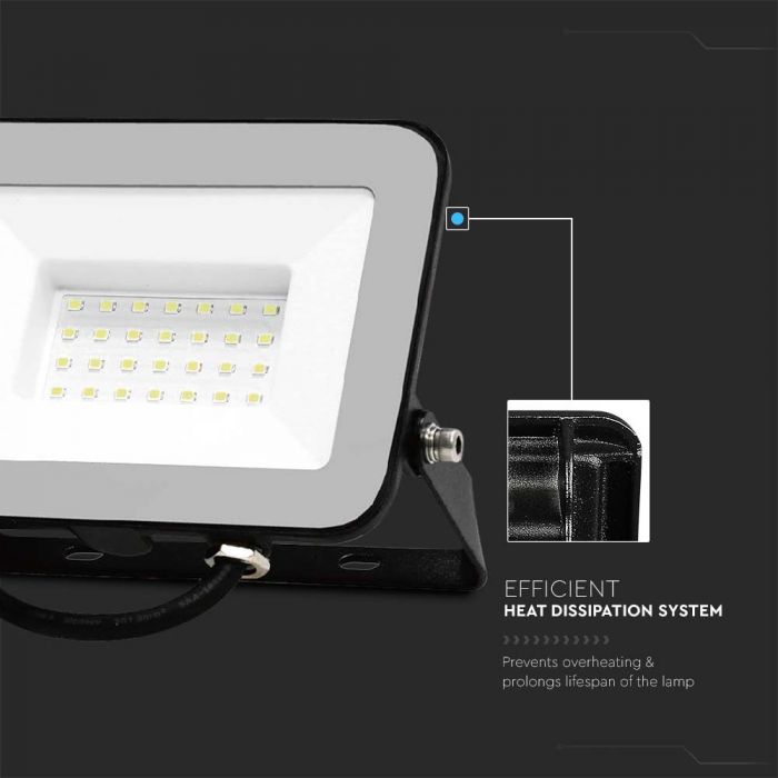 LED FLOODLIGHT 30W DL 2505lm 115° IP65 BLACK BODY GREY GLASS SAMSUNG CHIP