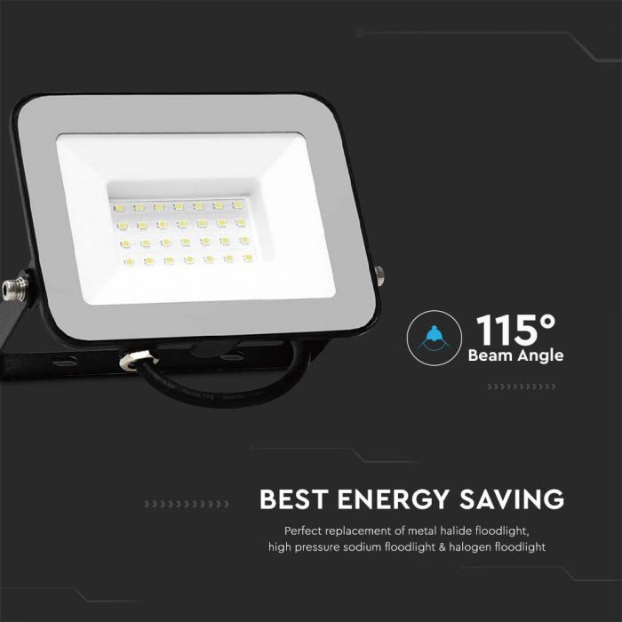 LED FLOODLIGHT 30W DL 2505lm 115° IP65 BLACK BODY GREY GLASS SAMSUNG CHIP