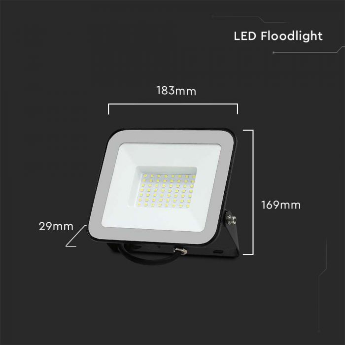 LED FLOODLIGHT 50W CW 4270lm 115° IP65 BLACK BODY GREY GLASS SAMSUNG CHIP