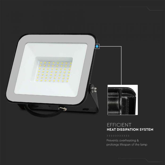 LED FLOODLIGHT 50W CW 4270lm 115° IP65 BLACK BODY GREY GLASS SAMSUNG CHIP