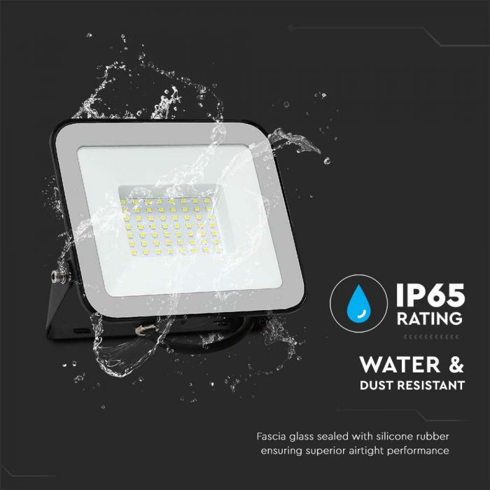 LED FLOODLIGHT 50W CW 4270lm 115° IP65 BLACK BODY GREY GLASS SAMSUNG CHIP