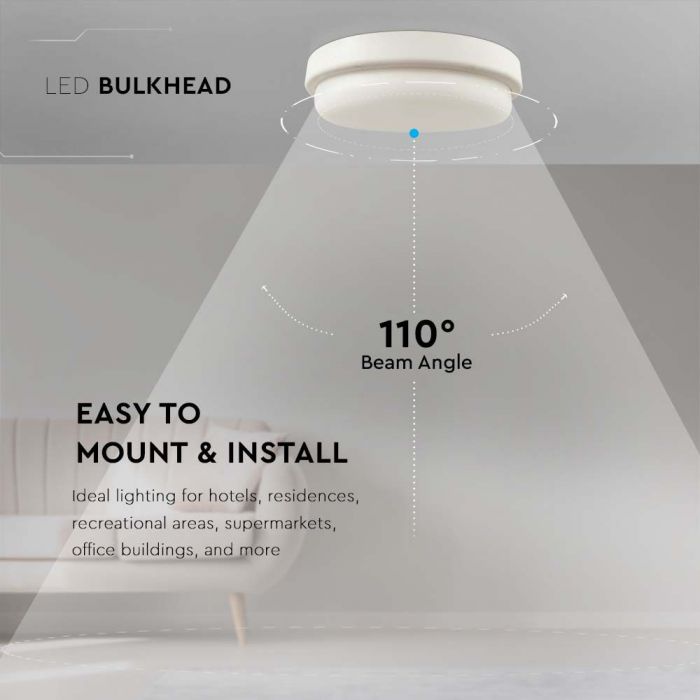 LED CEILING LIGHT 12W 1160lm WW 110° 151x38mm IP54