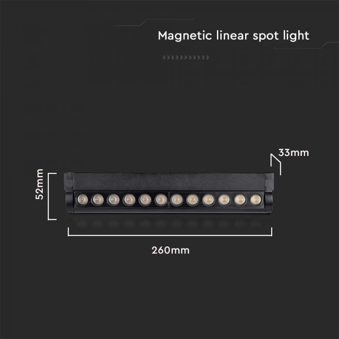 LED MAGNETIC TRACK LIGHT ADJUSTABLE 12W DL 1300lm 34° 52x33x260mm BLACK