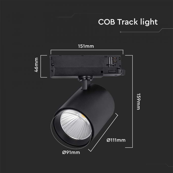 LED TRACK LIGHT ALUMINUM 35W DL 3000lm 30° 159x151x91mm BLACK