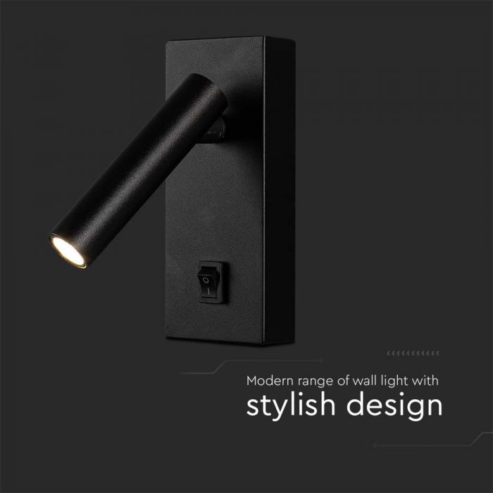 LED WALL MOUNTED SPOTLIGHT 2W DL 150lm 38° 145x150x60mm BLACK