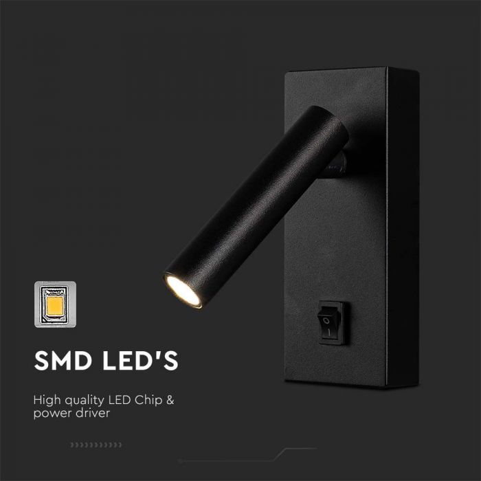 LED WALL MOUNTED SPOTLIGHT 2W DL 150lm 38° 145x150x60mm BLACK