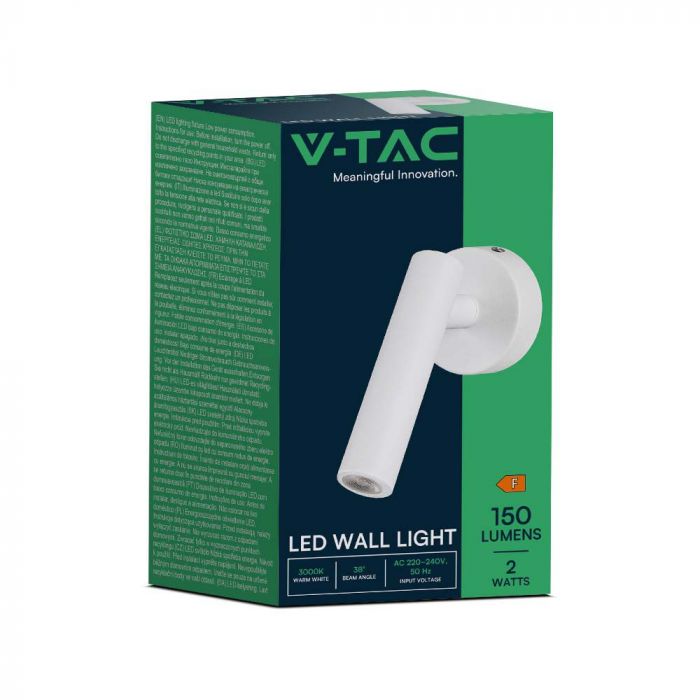 LED WALL MOUNTED SPOTLIGHT 2W WW 150lm 38° 140x60x60mm WHITE