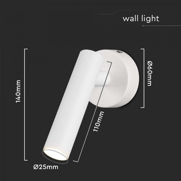 LED WALL MOUNTED SPOTLIGHT 2W WW 150lm 38° 140x60x60mm WHITE