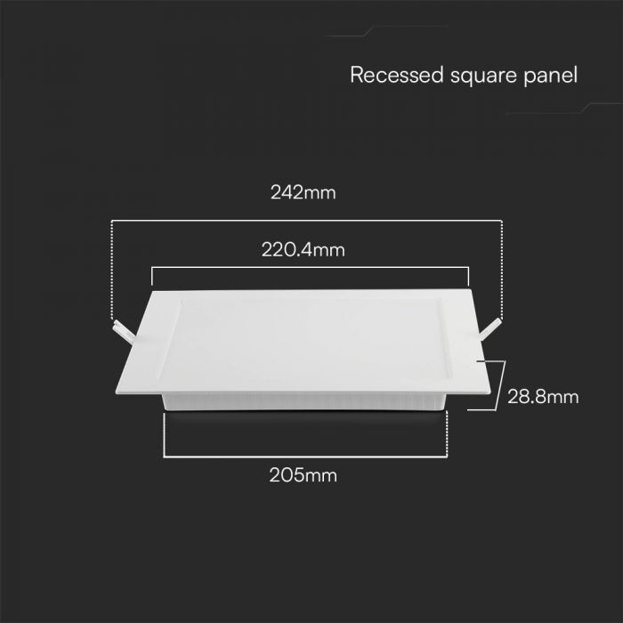 LED BACKLIT RECESSED PANEL 18W WW 1850lm 220.4x220.4x28.8mm SQUARE