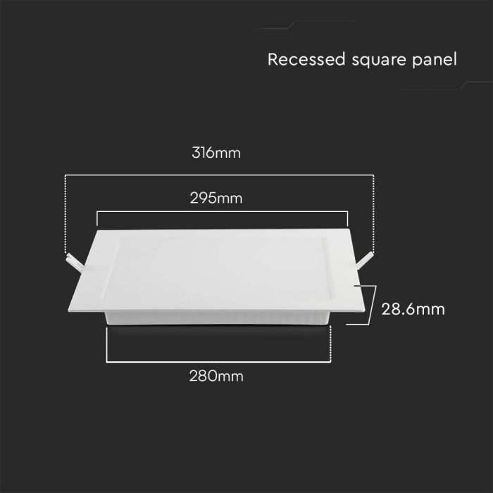 LED BACKLIT RECESSED PANEL 24W WW 2500lm 295x295x28.6mm SQUARE