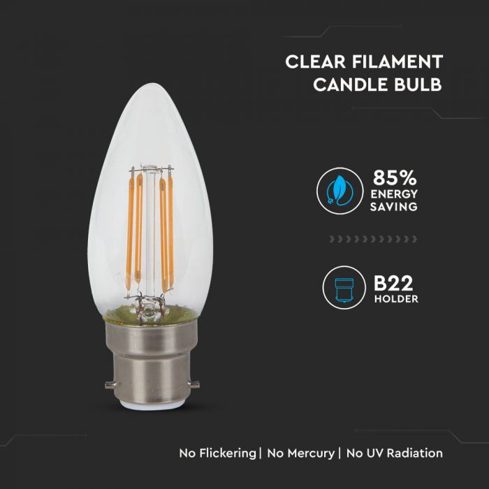 LED B22 FILAMENT LAMP 4W WW 400lm 300° 35X100 CANDLE SAMSUNG CHIP