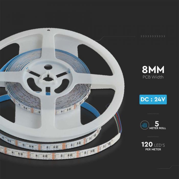 LED STRIP LIGHT 12W/m RGB 8MM WHITE DOUBLE PCB 5M 24V