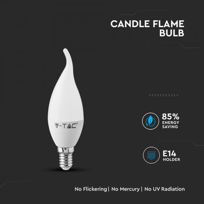 LED E14 LAMP 5.57W WW 470lm 200° CANDLE FLAME SAMSUNG CHIP