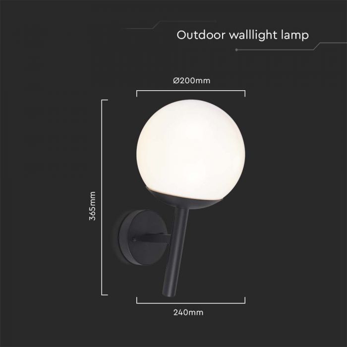 LED WALL LIGHT E27 MAT BLACK OPAL PLASTIC C BALL UP 240x200x365mm