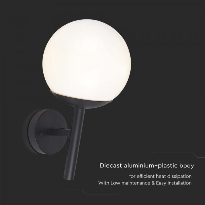 LED WALL LIGHT E27 MAT BLACK OPAL PLASTIC C BALL UP 240x200x365mm