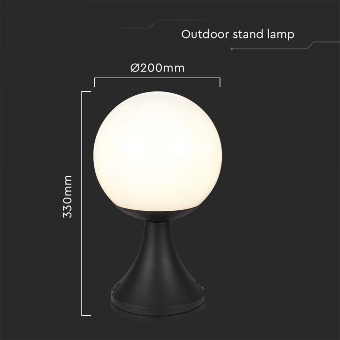 LED GARGEN  LIGHT E27 MAT BLACK OPAL PLASTIC C BALL 200x200x350mm