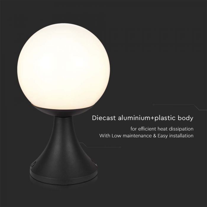 LED GARGEN  LIGHT E27 MAT BLACK OPAL PLASTIC C BALL 200x200x350mm