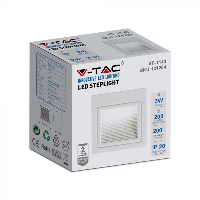 LED STEPLIGHT SQUARE 3W DL 83° 200lm WHITE 84x43x84mm (72mm)