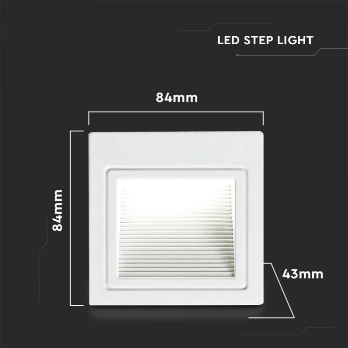 LED STEPLIGHT SQUARE 3W DL 83° 200lm WHITE 84x43x84mm (72mm)