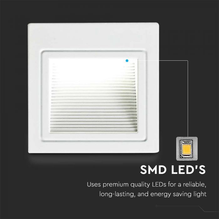 LED STEPLIGHT SQUARE 3W DL 83° 200lm WHITE 84x43x84mm (72mm)