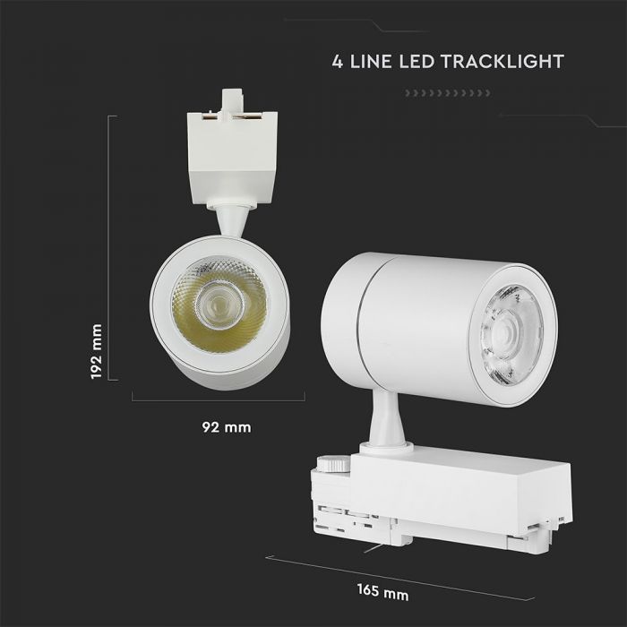 LED TRACK COB LIGHT 35W 3000lm CW 10° 93.5x208x195 4-LINE WHITE