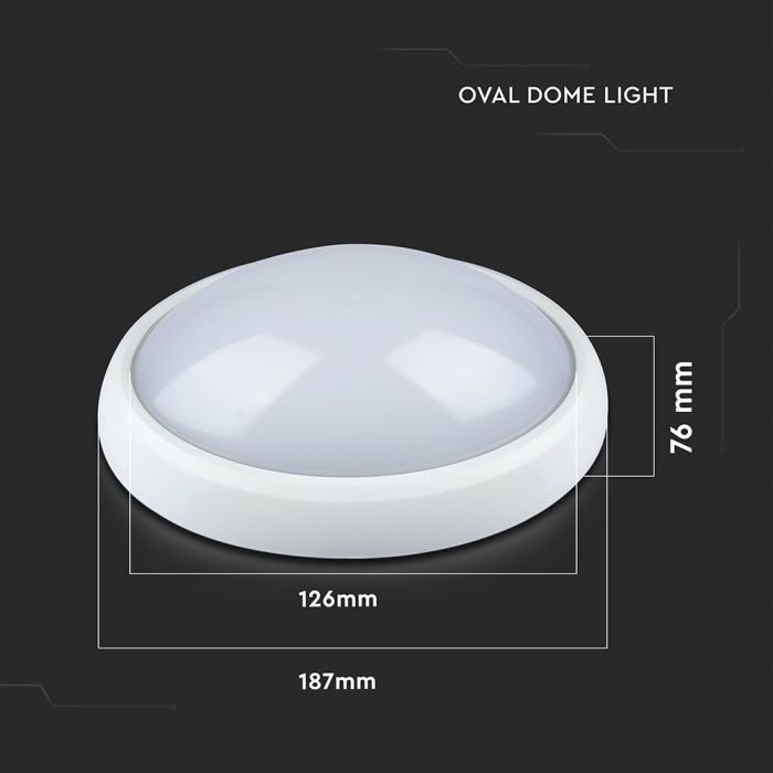 LED DOME LIGHT OVAL 8W 110° 560lm WW 126X187X76 WHITE IP54