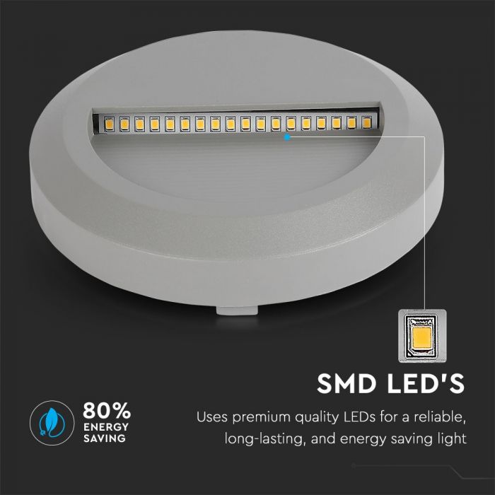 LED STEP LIGHT ROUND 2W 55° 60lm DL 150X27 GREY IP65