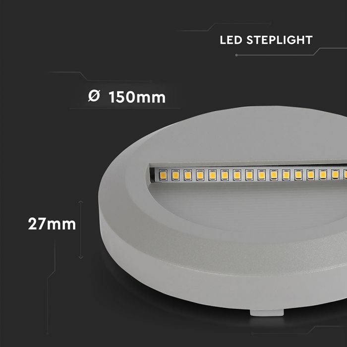 LED STEP LIGHT ROUND 2W 55° 60lm DL 150X27 GREY IP65