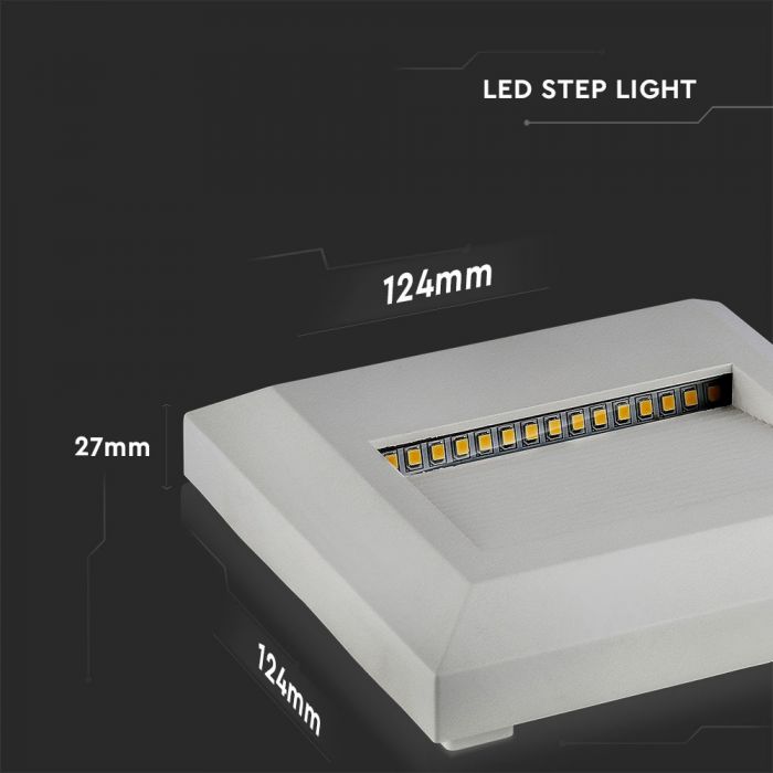 LED STEP LIGHT SQUARE 2W 55° 60lm WW 124X124X27 WHITE IP65