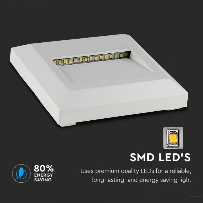 LED STEP LIGHT SQUARE 2W 55° 60lm WW 124X124X27 WHITE IP65