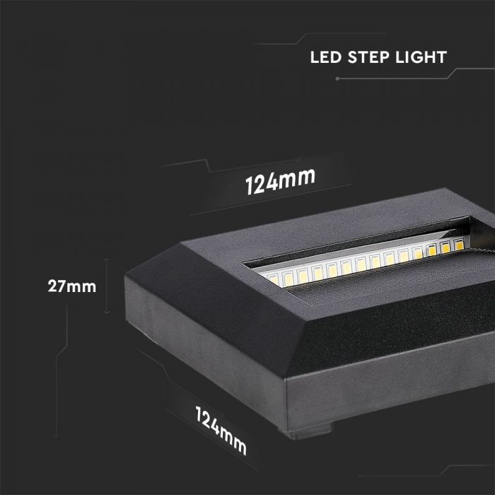 LED STEP LIGHT SQUARE 2W 60° 70lm DL 124x124x27 BLACK IP65