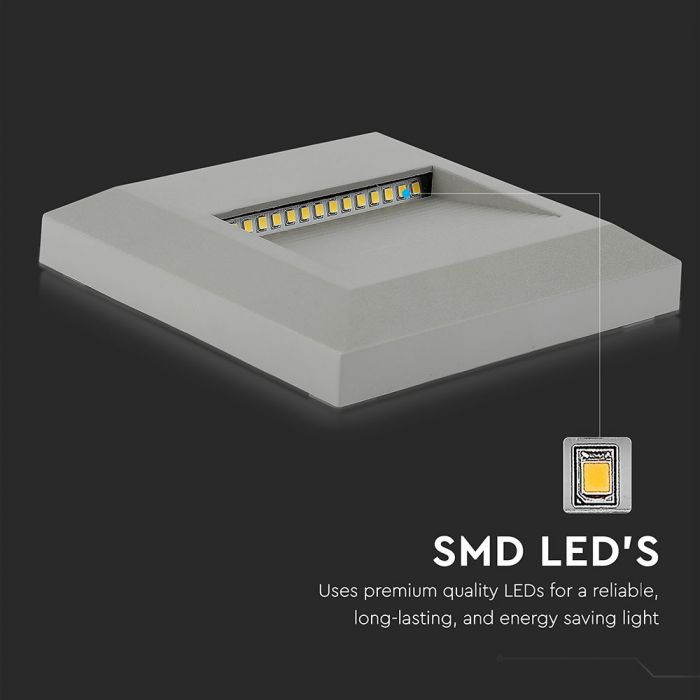 LED STEP LIGHT SQUARE 2W 55° 60lm DL 124X124X27 GREY IP65