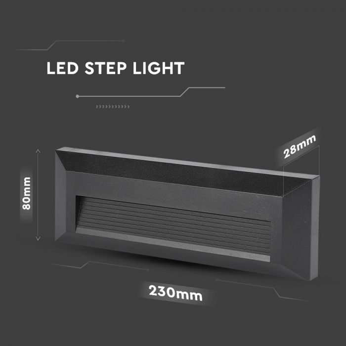 LED STEP LIGHT RECTANGLE 3W 70° 110lm DL 230X80X28 BLACK IP65