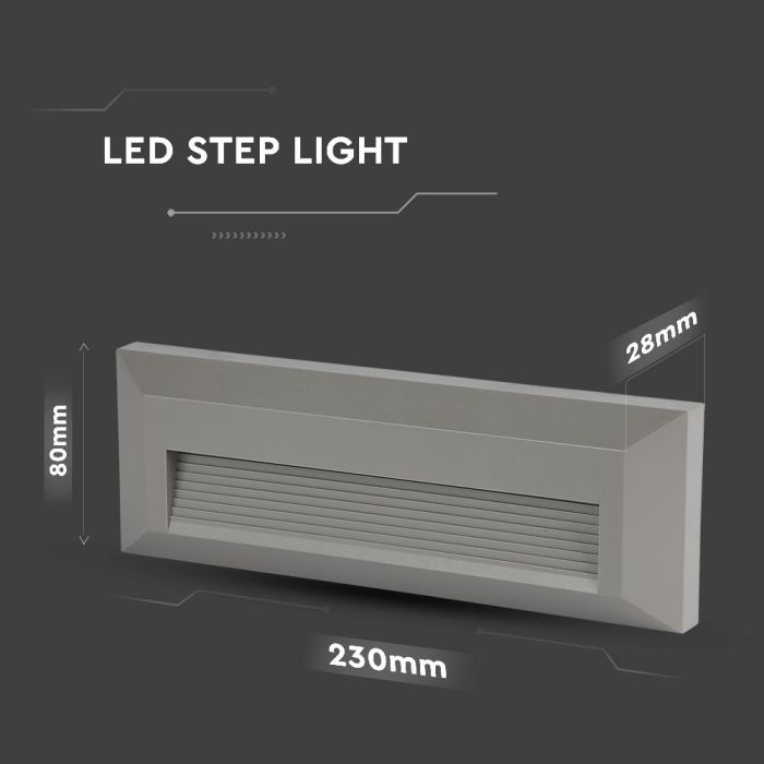 LED STEP LIGHT RECTANGLE 3W 70° 110lm DL 230X80X28 GREY IP65