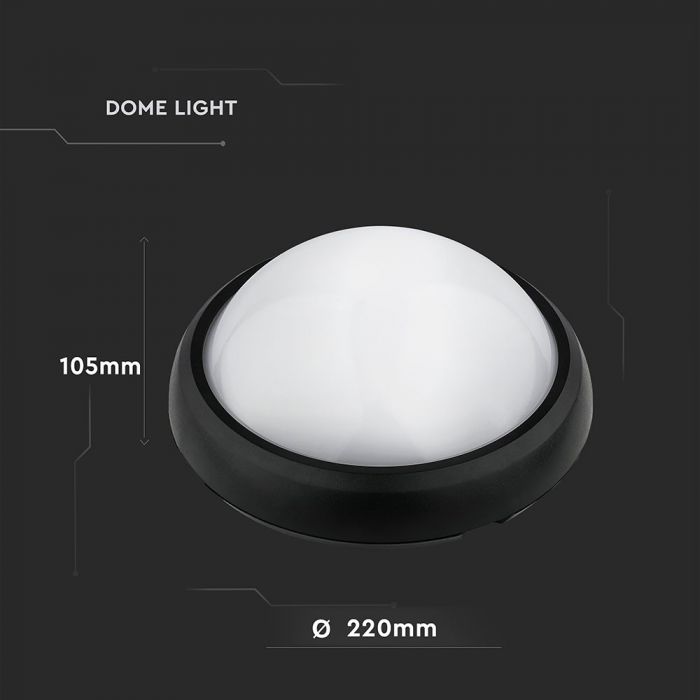 LED DOME LIGHT ROUND 12W 120° 840lm CW 220X105 IP66 BLACK