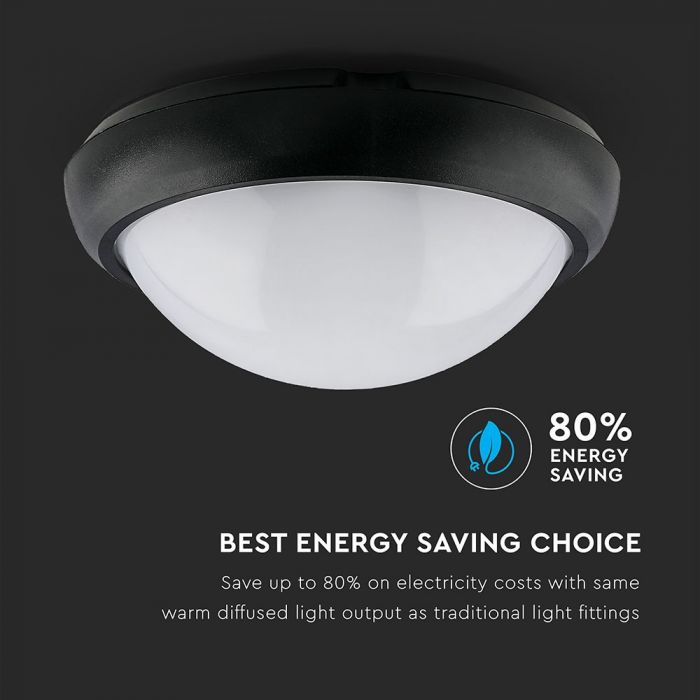 LED DOME LIGHT ROUND 12W 120° 840lm CW 220X105 IP66 BLACK