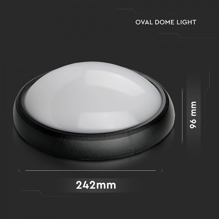 LED DOME LIGHT OVAL 12W 110° 840lm CW 290X200X100 BLACK IP65