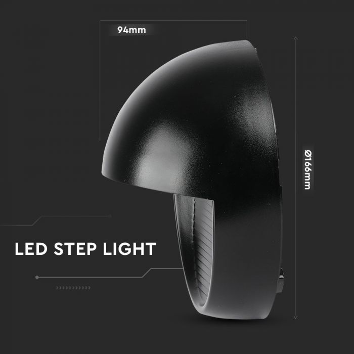 LED STEP LIGHT ROUND 3W 90° 210lm DL 166X94 BLACK IP65