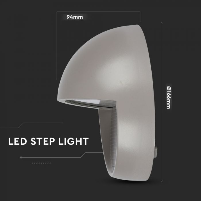 LED STEP LIGHT ROUND 3W 90° 210lm DL 166X94 GREY IP65