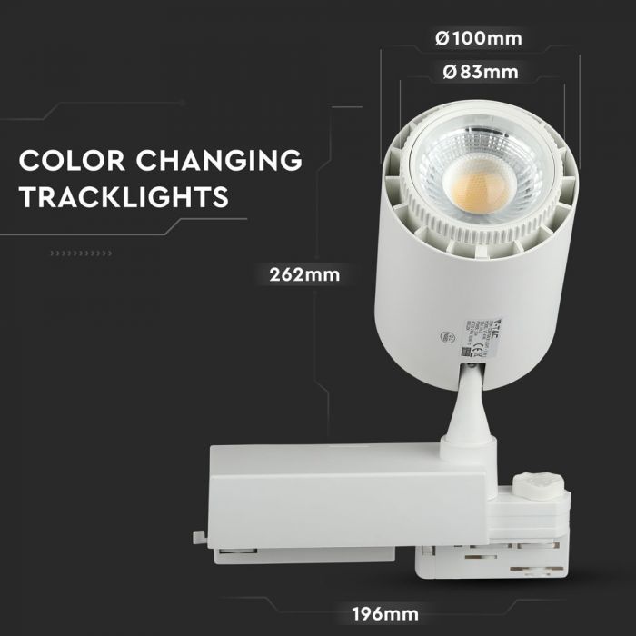 LED TRACK COB LIGHT 35W 3000lm CCT CHANGEABLE 20-60° 100X196X262 4-LINE BLACK DIMMABLE