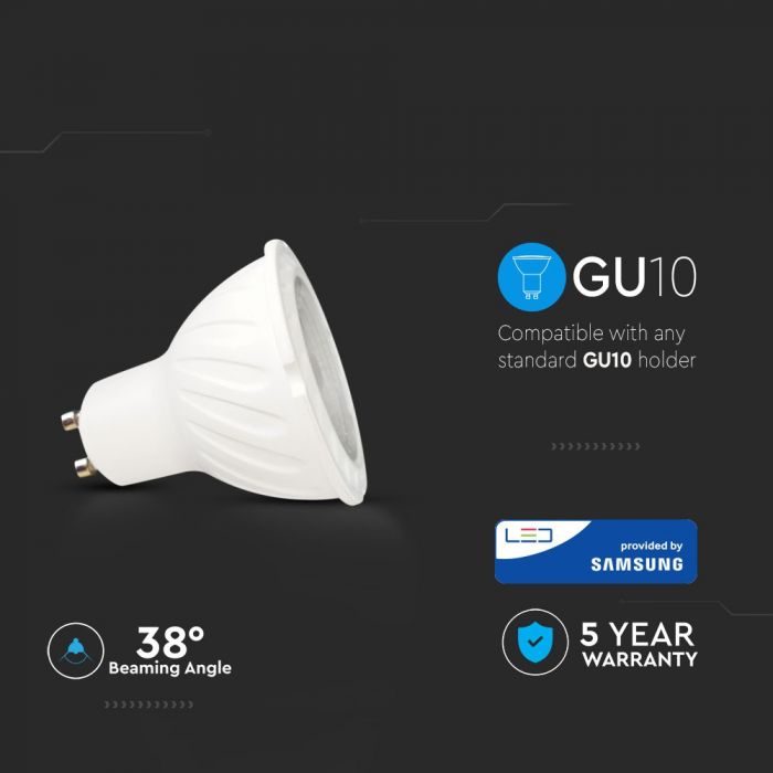 LED GU10 LAMP 7W WW 480lm 38° 50X55 WITH LENS SAMSUNG CHIP